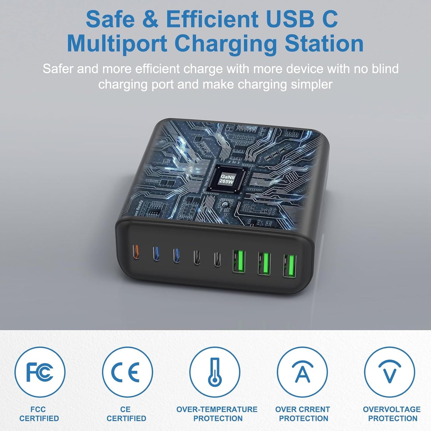 200W USB C Charger, 8-Port Desktop Charging Station, 65W Laptop Charger Compatible with MacBook Pro/Air,iPad Series,iPhone 14/13/Mini/Pro/13Pro Max/12 Samsung Galaxy Note