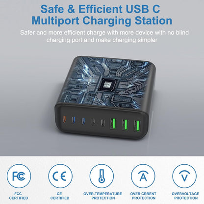 200W USB C Charger, 8-Port Desktop Charging Station, 65W Laptop Charger Compatible with MacBook Pro/Air,iPad Series,iPhone 14/13/Mini/Pro/13Pro Max/12 Samsung Galaxy Note
